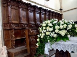 Always ready for a wedding at the Altomonte cathedral, wooden choir stalls from 1480 Italian wooden choir stall