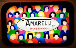 Homage to Calabria's Amarelli licorice by Marco Lodola, contemporary Italian artist who creates sculptures and statues in plexiglass illuminated by luminous tubes Amarelli licorice