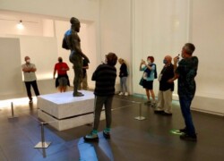 Admiring the Riace Bronzes (this is Statue A) highlights of Calabria