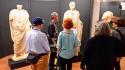 Admiring Roman sculpture at the Scolacium Museum Calabria museum
